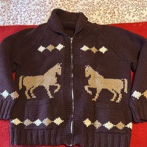 Mary Maxim/Siwash Wool Sweater/Cardigan with horses Size Large